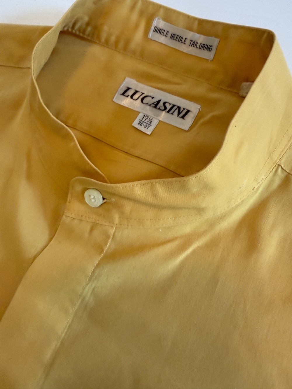 Lucasini Men’s Mandarin Collar Shirt – Size 17½ / 36-37 – Mustard Gold